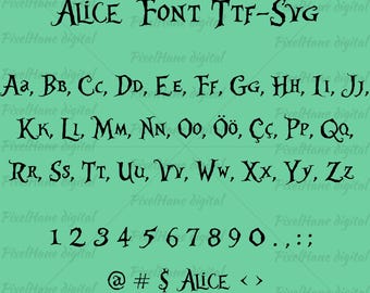 Alice in Wonderland Font: SVG, TTF Clipart Bundle (Digital Download)