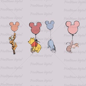 Winnie Puuh PNG Bundle, Tigger Piglet Eeyore Clipart, Ballon Disney SVG, niedlichen Cartoon digitalen Download, Kinder Geburtstag Shirt Design