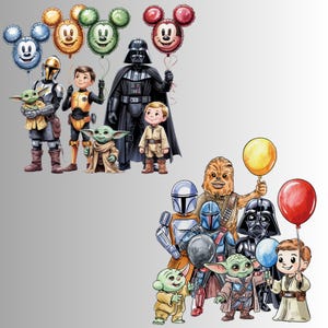 Star Wars Balloon PNG Bundle, Star Wars Birthday Digital Download, Darth Vader Grogu Balloons, Mickey Ears PNG Sublimation,Star Wars Baloons