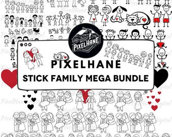 Stick Figure Family PNG Mega Bundle | Wedding, Kids, Pets | Cute Family Clipart for Sublimation, Cricut, Stickers, T-Shirts, Mugs, Digital