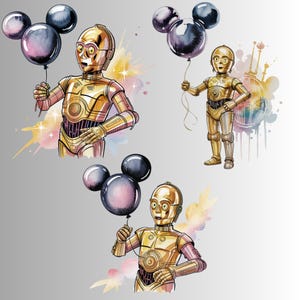 C-3PO PNG Bundle, Star Wars Birthday Digital Download, Darth Vader Grogu Balloons, Disney Mickey Balloon PNG, Star Wars Watercolor Clipart