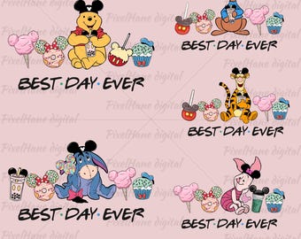 Best Day Ever Disney Characters PNG | Magic Kingdom Food Theme | Digital Design for Sublimation | Besties Png | Family Trip Png
