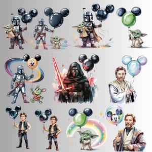 Star Wars Balloon PNG Bundle, Star Wars Birthday Digital Download, Darth Vader Grogu Balloons, Mickey Ears PNG Sublimation, Kylo Ren Baloons