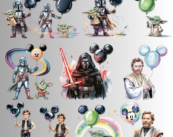 Star Wars-ballon PNG-bundel: Darth Vader, Grogu, Mickey Ears (digitale download)
