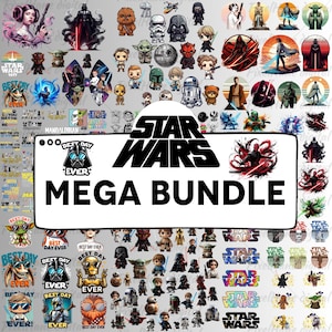 500以上のスターウォーズバンドルSVGファイル、ちびスターウォーズクリップアート、ライトセーバーステッカー、スターウォーズレトロPNG、昇華デザイン、マンダロリアンPNG
