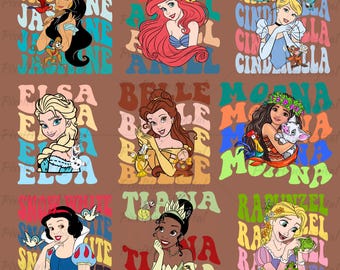 Disney Princess Cartoon Clipart PNG, projekt sublimacji (pobieranie cyfrowe)