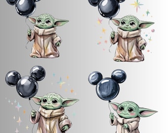 Paquete PNG de globos Grogu: descarga digital de cumpleaños de Star Wars