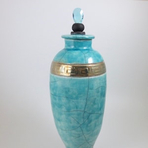 Raku Coil Built Lidded Jar Funerary Urn Handmade Pottery
