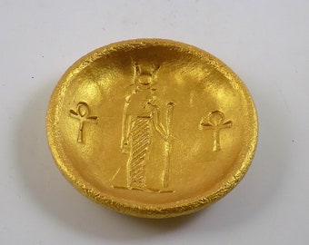 Egyptian Goddess Hathor Raku bowl in Gold Pottery Ceramic