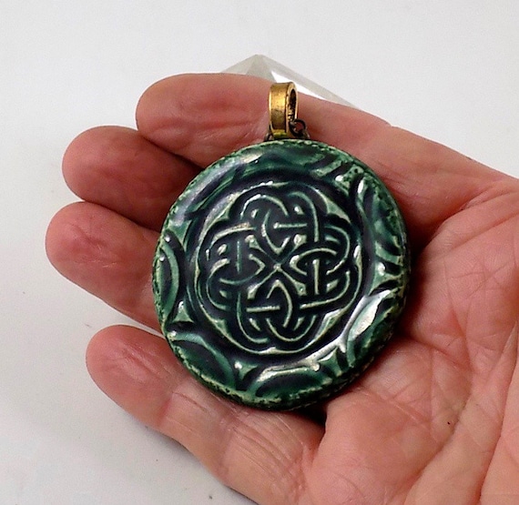 Celtic Knot Pendant Necklace Handmade Ceramic Pottery