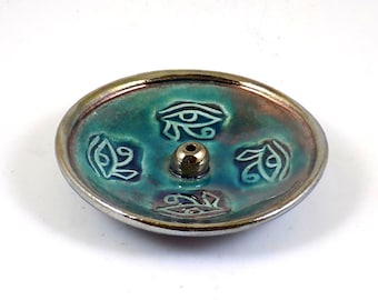 Egyptian Eye of Horus Raku Incense Burner Handmade Ceramics.