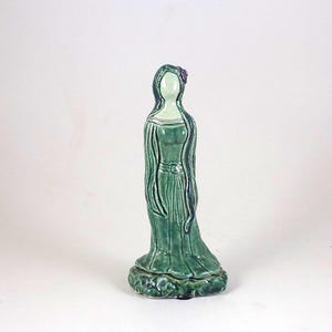 Green Goddess Maiden Sculpture Handmade Ceramic Pottery