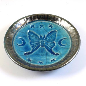 Raku Luna Moth Moon Offering Bowl Handmade Raku Pottery