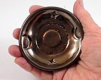 Sun Moon Ring Offering Bowl Gold Handmade  Pottery