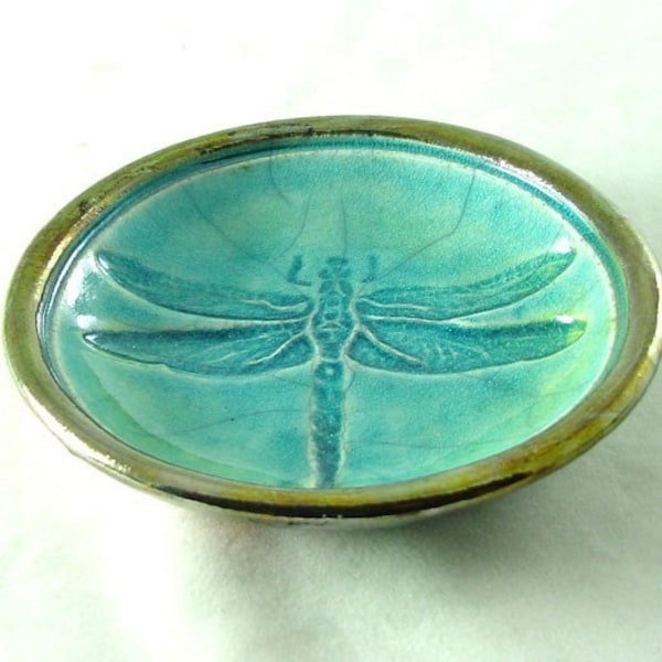 Dragonfly Bowl Handmade Ceramic Raku Pottery in Turquoise