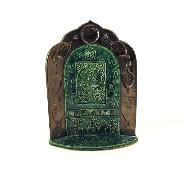 Green Tara Shrine Handmade Ceramic Pottery in Emerald
