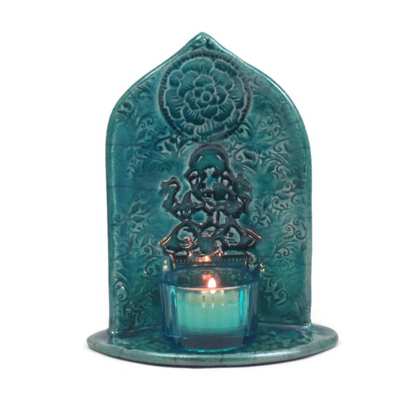 Ganesh Ganesha Candle Holder Shrine Altar Raku Pottery