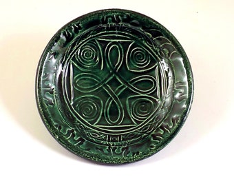 Celtic Cross Bowl Ceramic Forest Green