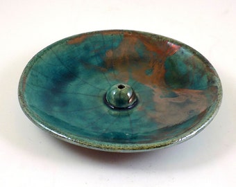 Raku Incense Burner in Teal