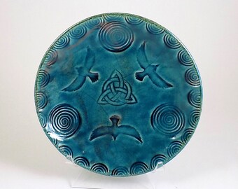 Ravens  Triquetra Offering Bowl Handmade Ceramic Raku Pottery