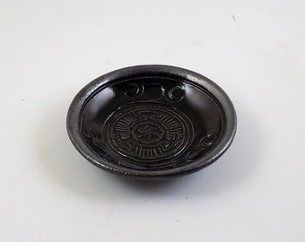 Greek Goddess Hecate  Hekate's Wheel Offering Bowl in Black and Silver Spiral Handmade Pottery