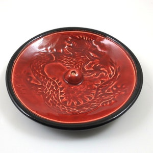 Incense Burner Dragon Red Handmade Ceramic Pottery