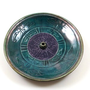 Art Nouveau Floral Raku Incense Burner Handmade Pottery