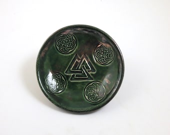 Viking Valknut Design Asatru Raku pottery Blessing Bowl