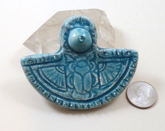 Egyptian Scarab Amulet Pendant Raku Pottery