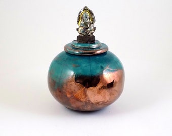 Raku Coil Pot with Lord Ganesha for Decor or Ash Urn