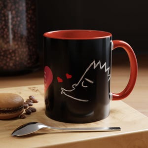 Mug, Cartoon character Valentines Day gift, Hand drawn funny character, Accent Coffee Mug, Valentines Day Cup, Gift for Him, Gift for Her,