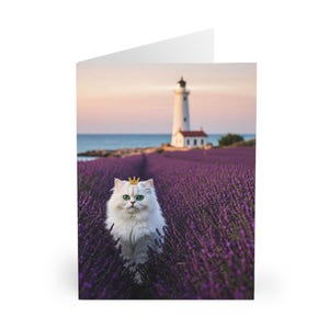 Jeu de cartes de voeux, cartes pour amoureux des chats, papeterie champs de lavande, cartes de correspondance phare, cartes animaux mignons, lot de cartes vierges, cadeau pour elle