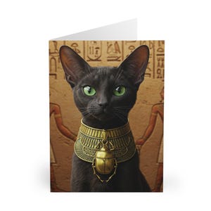 Grußkarten, Alte Ägyptische Katze und Skarabäus Bild, Halloween Karten, Okkultes Briefpapier, Gruselige Grußkarten, Alte Ägyptische Kunstdrucke