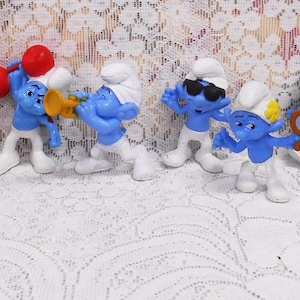 Collection Of NINE Vintage Smurf Figures, 3&quot; McDonalds Happy Meal Toys, Hefty Smurf, Papa Smurf, Smurfette, Vanity, Smooth, Clumsy, Harmony
