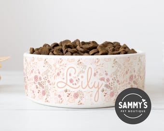Flower cat bowl, cats bowl with name, ceramic cat bowl, cute cat bowl, cat bowl, custom cat food bowl, gift for cat lovers, pink cat bowl
