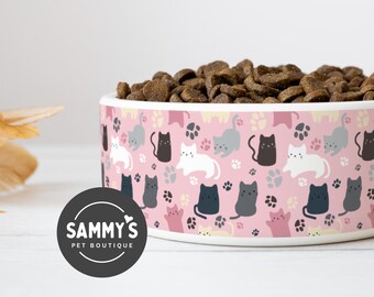 Pink cat bowl, ceramic cat bowl, cute cat bowl, cat bowl, custom cat food bowl, gift for cat lovers, cats bowl with name, cat food dish