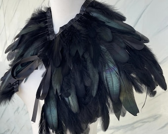 scialle di piume, spallina di piume a 3 strati, per larp, medievale, festival, cosplay, costume di Halloween, mantellina vintage