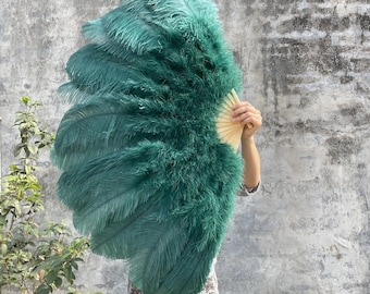 vintage dark green Ostrich Feather Fan for showgirl fan burlesque fan dance fan