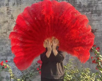 large Ostrich Feather Fan - Burlesque fan,Showgirl fan, Dance & Photography, Customizable Colors