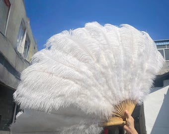 Abanico grande de plumas de avestruz: accesorio de escenario para bailarinas, colores personalizables