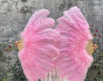 Abanico grande hecho a mano con plumas de avestruz, accesorio para baile de vedettes, colores personalizables