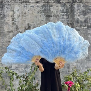 large Ostrich Feather Fan Set (2 Pcs) - Left and Right Hand for Burlesque Dance Showgirl fan