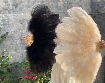 Abanico de plumas de avestruz hecho a mano: estilo vedette, gótico, disfraz de boda, 45*85 cm