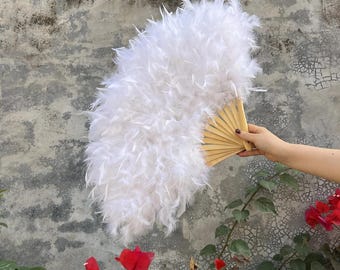 Abanico de plumas de pavo hecho a mano: accesorio para representaciones teatrales, sesiones de fotos y espectáculos burlescos.