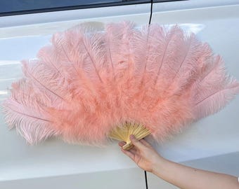 Abanico de plumas de avestruz rosa ruborizado: accesorio de baile burlesco hecho a mano