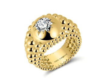 STELLI RING 14K Yellow Gold Vermeil with Moissanites