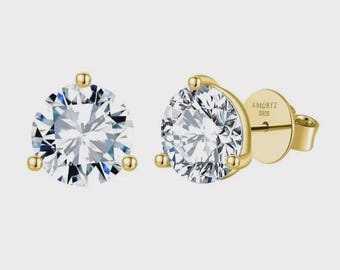 CLASSICA 6 Carat Round Flawless Four-Prong Martini Stud Earrings 18K Yellow Gold Vermeil