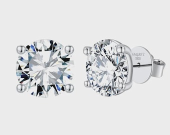 CLASSICA 6 Carat Round Flawless Four-Prong Martini Stud Earrings White Gold Vermeil with Moissanites
