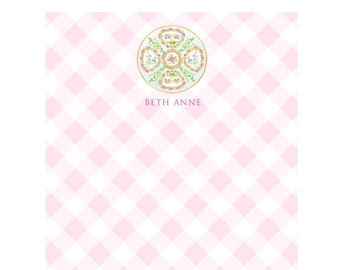 Personalized Notepads - ROSE MEDALLION - Gingham - Set of 2 - Monogrammed Notepads