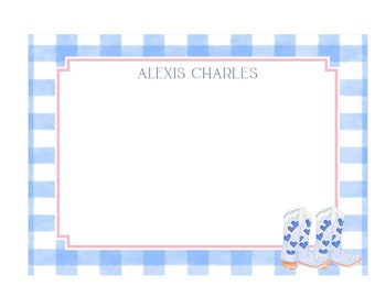 Boots and Gingham Pattern Notecard, Stationery YEEHAW HEARTS BOOTS